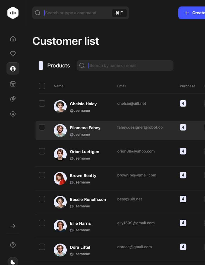 Customer list wordpress dashboard